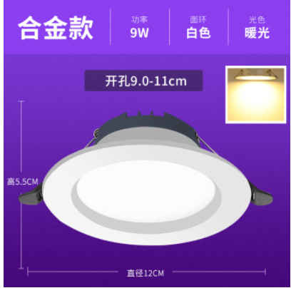 【华南自由贸易】【店铺订单满100元起送】品牌:国产 筒灯led灯 工装孔灯嵌入式商用 白光 9W 孔9-11cm 1订单审核通过后3~5日 ...